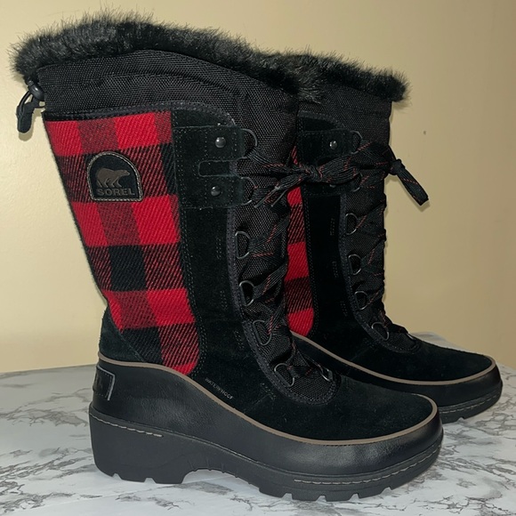 Sorel Shoes - Sorel Tivoli III Buffalo Red & Black Plaid Waterproof Tall Boots Size 8.5